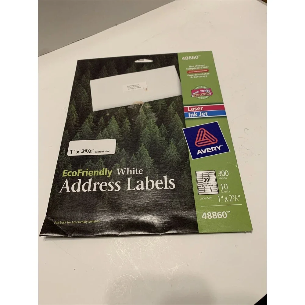 Avery EcoFriendly White Address Labels For Laser and Inkjet #48860 300 Total